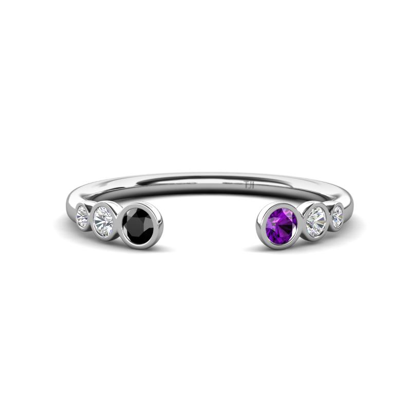 Makena Black Diamond and Amethyst Open Wedding Band 