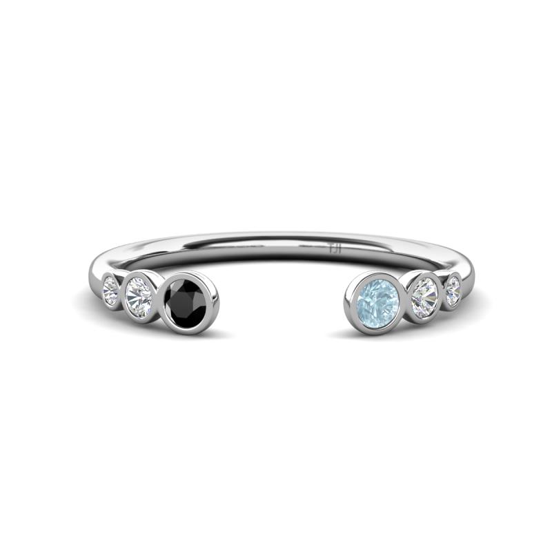 Makena Black Diamond and Aquamarine Open Wedding Band 