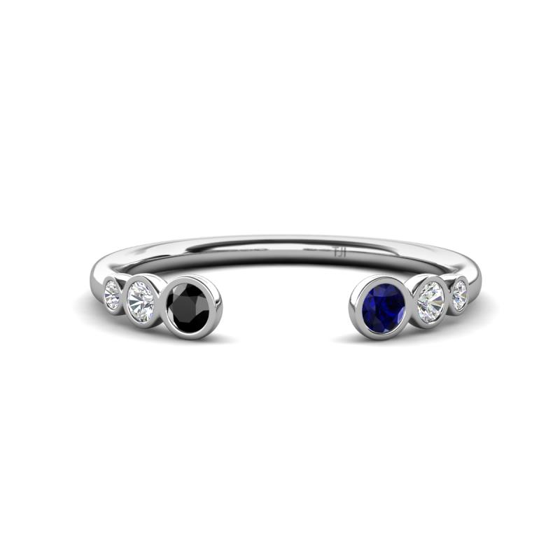 Makena Black Diamond and Blue Sapphire Open Wedding Band 