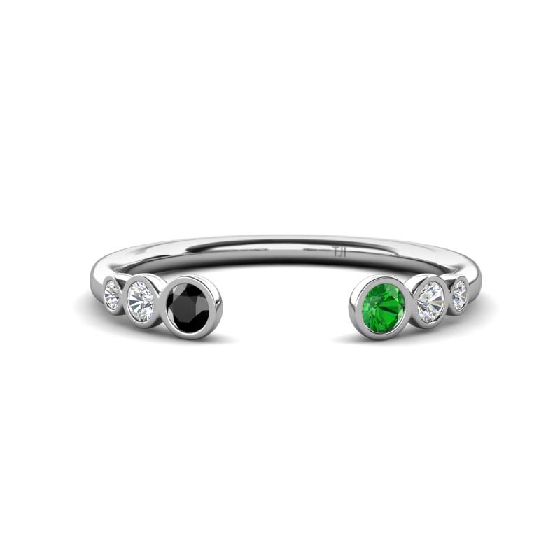 Makena Black Diamond and Green Garnet Open Wedding Band 