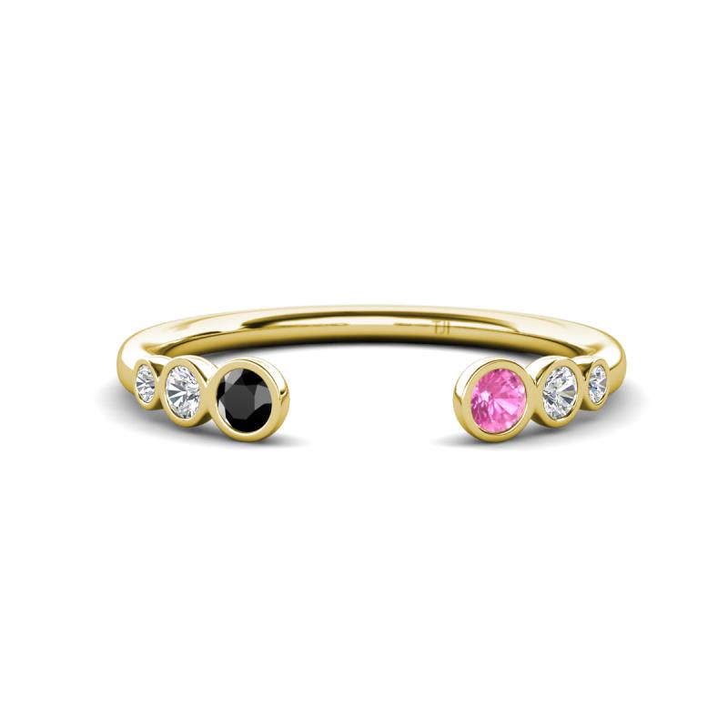 Makena Black Diamond and Pink Sapphire Open Wedding Band 