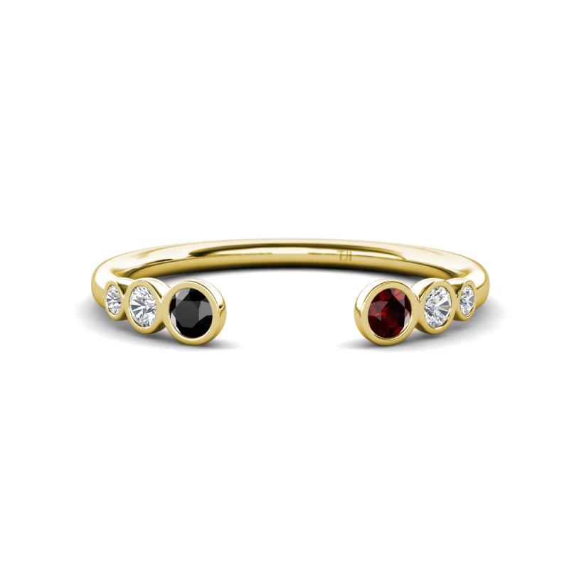 Makena Black Diamond and Red Garnet Open Wedding Band 