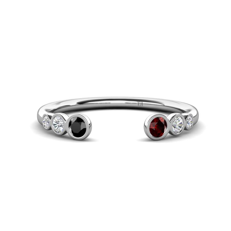 Makena Black Diamond and Red Garnet Open Wedding Band 
