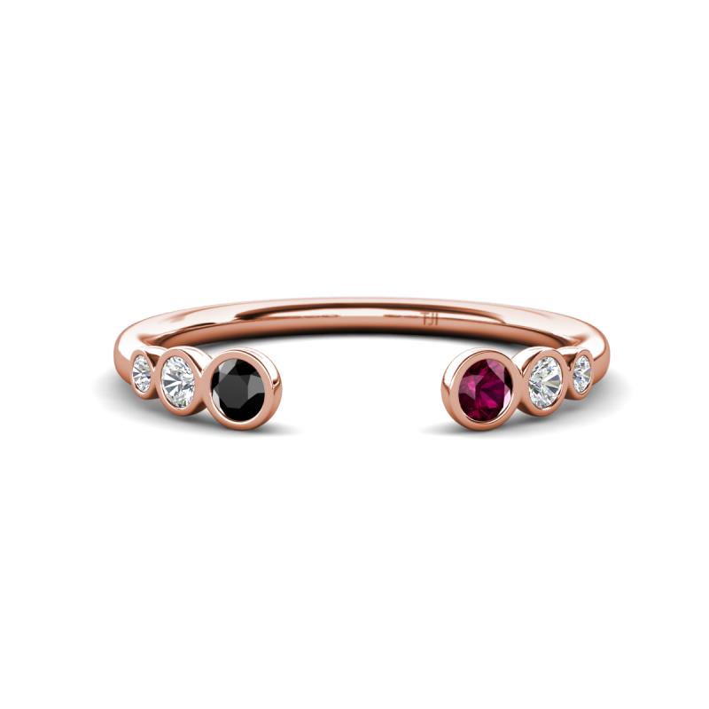 Makena Black Diamond and Rhodolite Garnet Open Wedding Band 