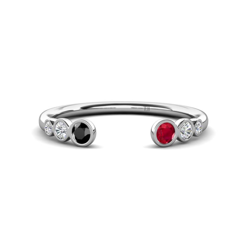 Makena Black Diamond and Ruby Open Wedding Band 