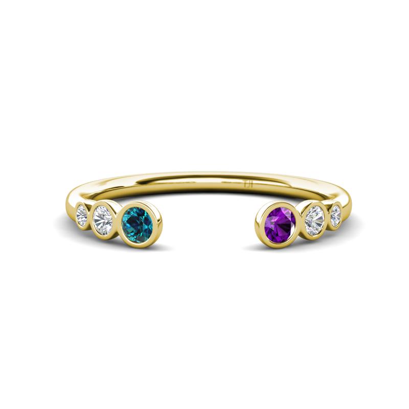 Makena Blue Diamond and Amethyst Open Wedding Band 