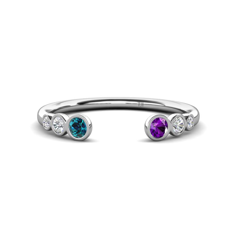 Makena Blue Diamond and Amethyst Open Wedding Band 