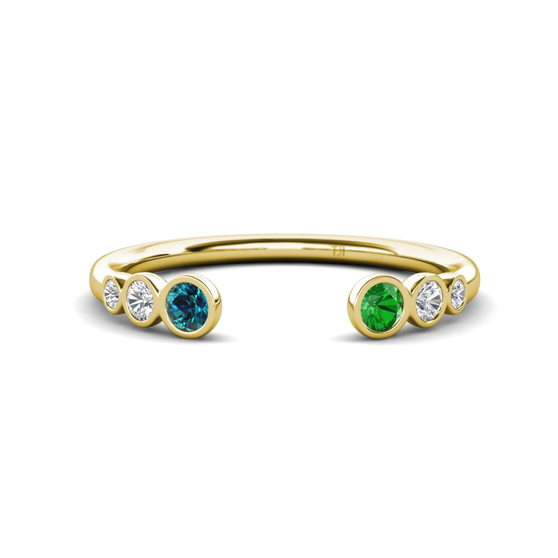 Makena Blue Diamond and Green Garnet Open Wedding Band 
