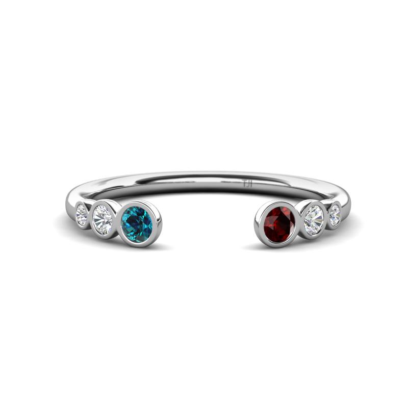 Makena Blue Diamond and Red Garnet Open Wedding Band 