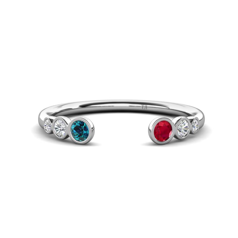 Makena Blue Diamond and Ruby Open Wedding Band 