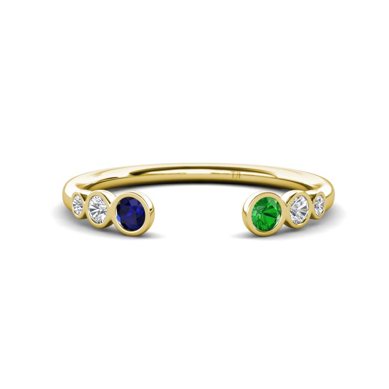 Makena Blue Sapphire and Green Garnet Open Wedding Band 