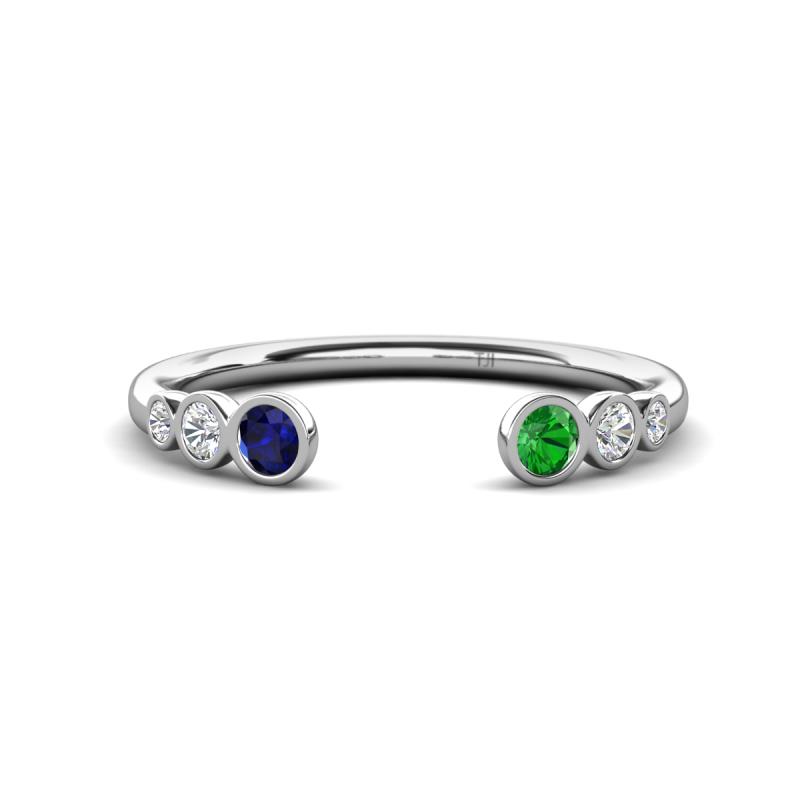 Makena Blue Sapphire and Green Garnet Open Wedding Band 