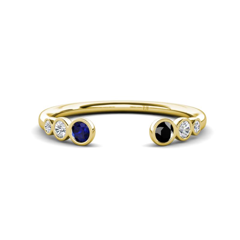 Makena Blue Sapphire and Black Diamond Open Wedding Band 