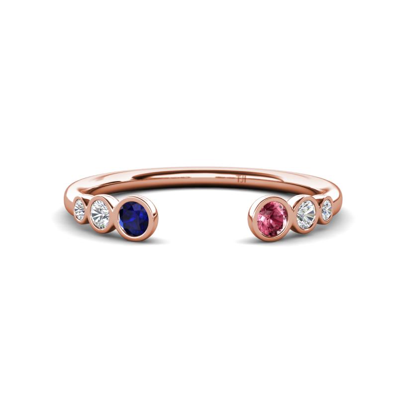Makena Blue Sapphire and Pink Tourmaline Open Wedding Band 