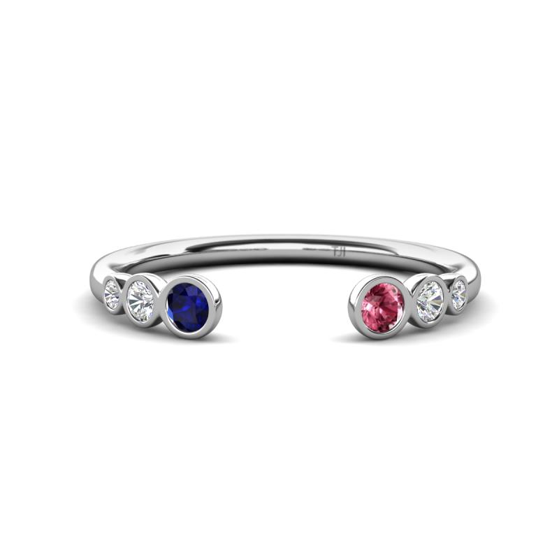 Makena Blue Sapphire and Pink Tourmaline Open Wedding Band 