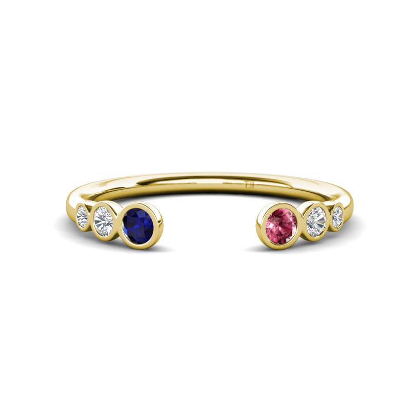Makena Blue Sapphire and Pink Tourmaline Open Wedding Band 