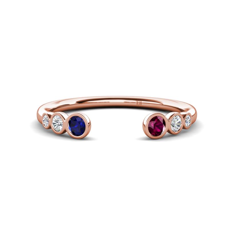 Makena Blue Sapphire and Rhodolite Garnet Open Wedding Band 