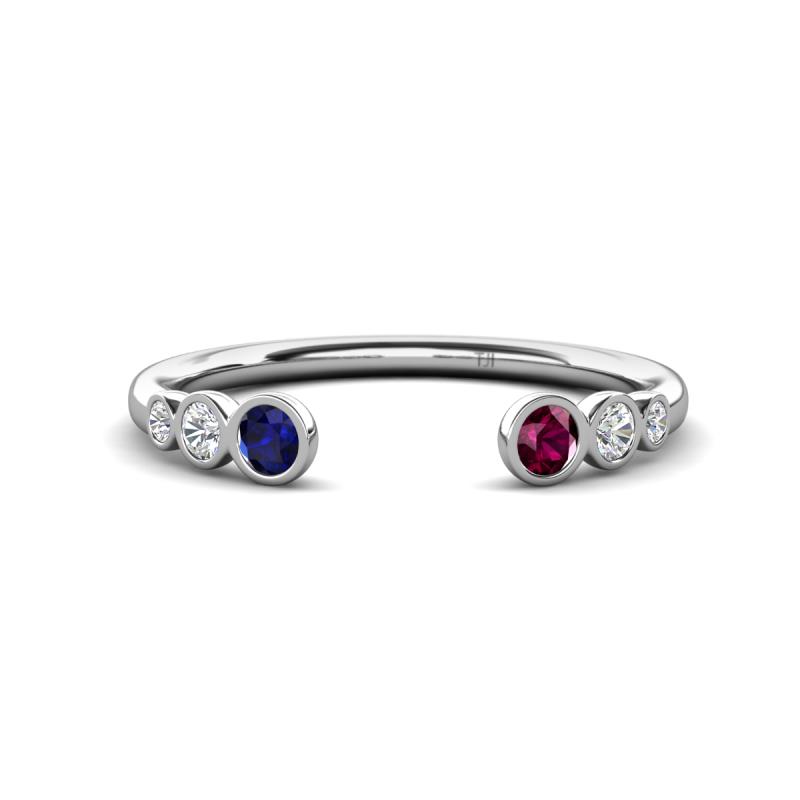 Makena Blue Sapphire and Rhodolite Garnet Open Wedding Band 