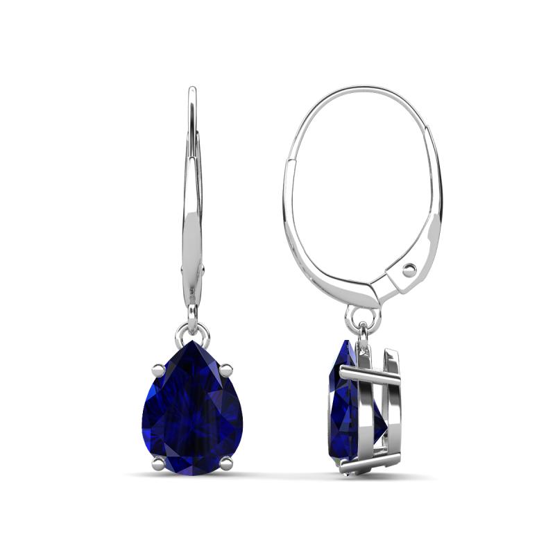 Grania Blue Sapphire Pear Shape (8x6 mm) Solitaire Dangling Earrings 