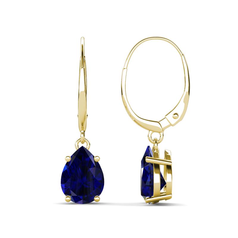 Grania Blue Sapphire Pear Shape (8x6 mm) Solitaire Dangling Earrings 