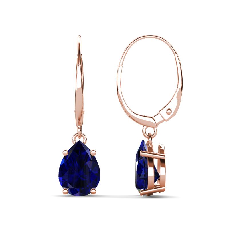 Grania Blue Sapphire Pear Shape (8x6 mm) Solitaire Dangling Earrings 