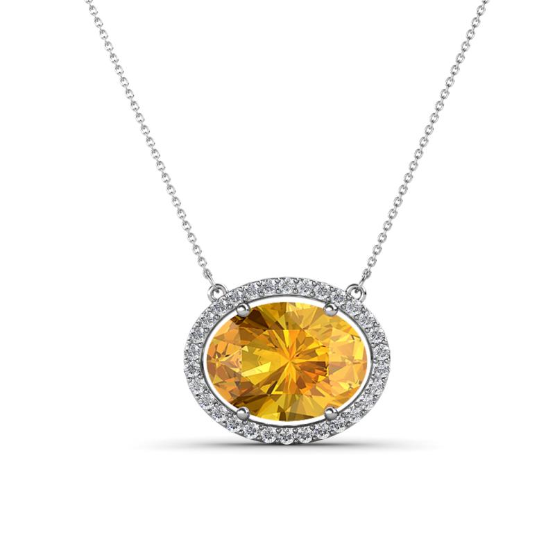 Janet Oval Cut Citrine and Round Diamond East West Halo Pendant Necklace 