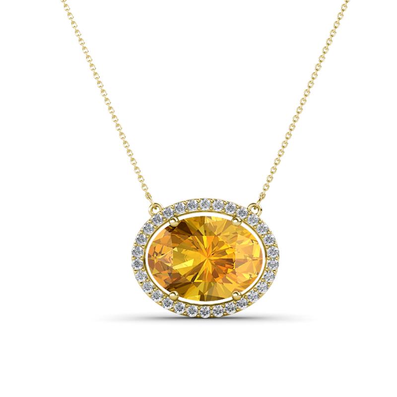 Janet Oval Cut Citrine and Round Diamond East West Halo Pendant Necklace 