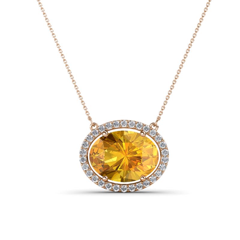 Janet Oval Cut Citrine and Round Diamond East West Halo Pendant Necklace 