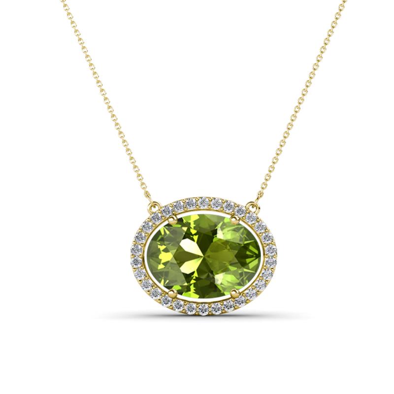 Janet Oval Cut Peridot and Round Diamond East West Halo Pendant Necklace 