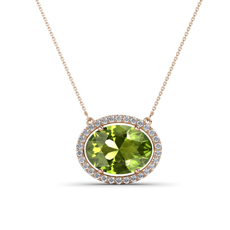Janet Oval Cut Peridot and Round Diamond East West Halo Pendant Necklace 