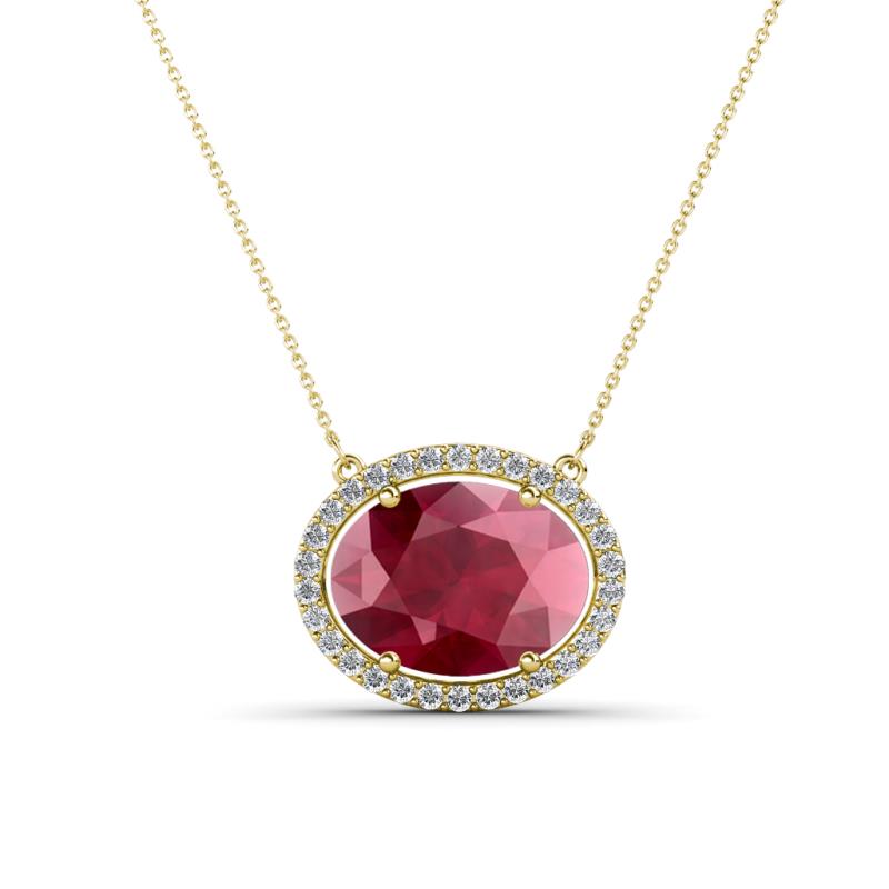Janet Oval Cut Rhodolite Garnet and Round Diamond East West Halo Pendant Necklace 