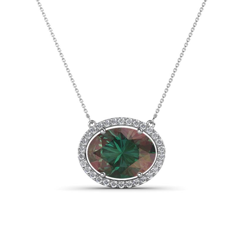 Janet Oval Cut Lab Created Alexandrite and Round Diamond East West Halo Pendant Necklace 
