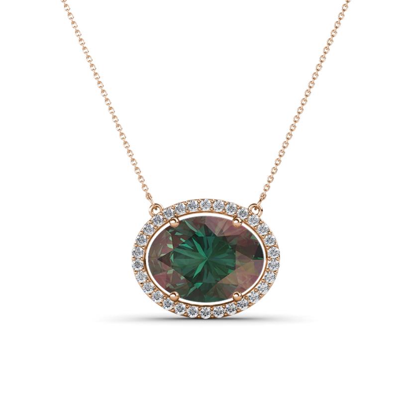 Janet Oval Cut Lab Created Alexandrite and Round Diamond East West Halo Pendant Necklace 