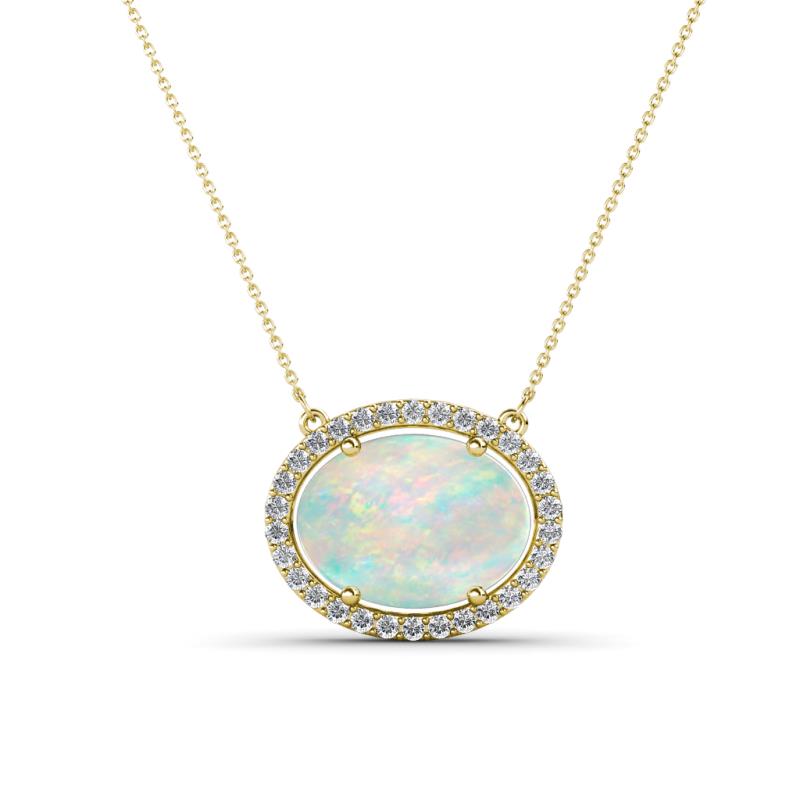 Janet Oval Cut Opal and Round Diamond East West Halo Pendant Necklace 