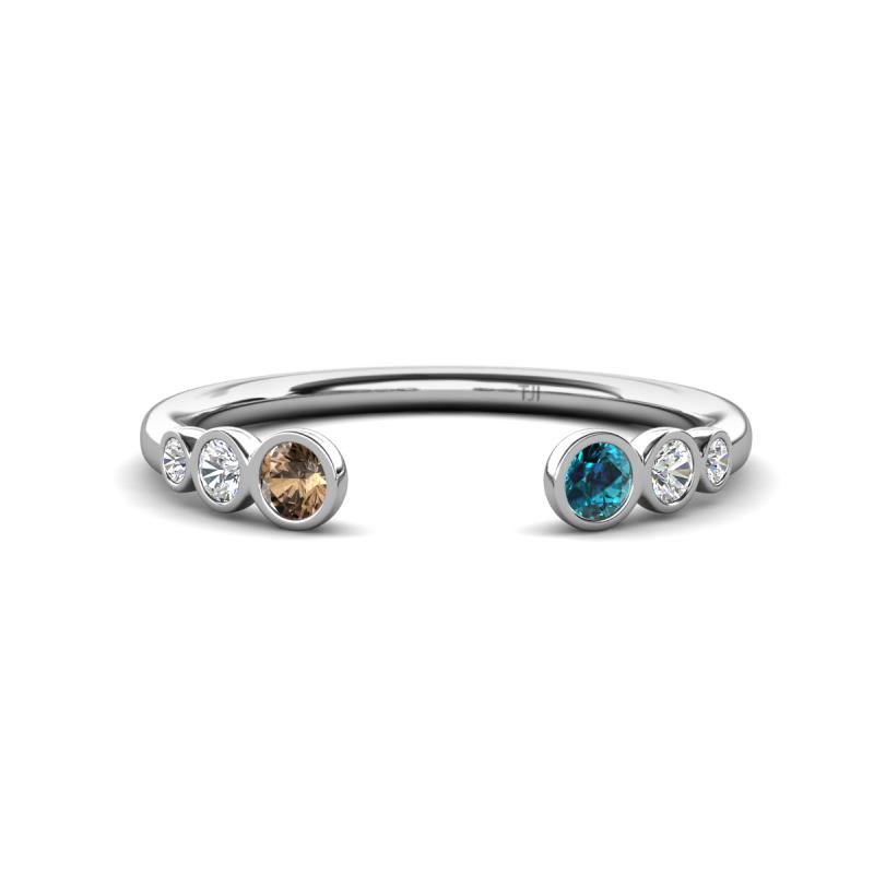 Makena Smoky Quartz and Blue Diamond Open Wedding Band 