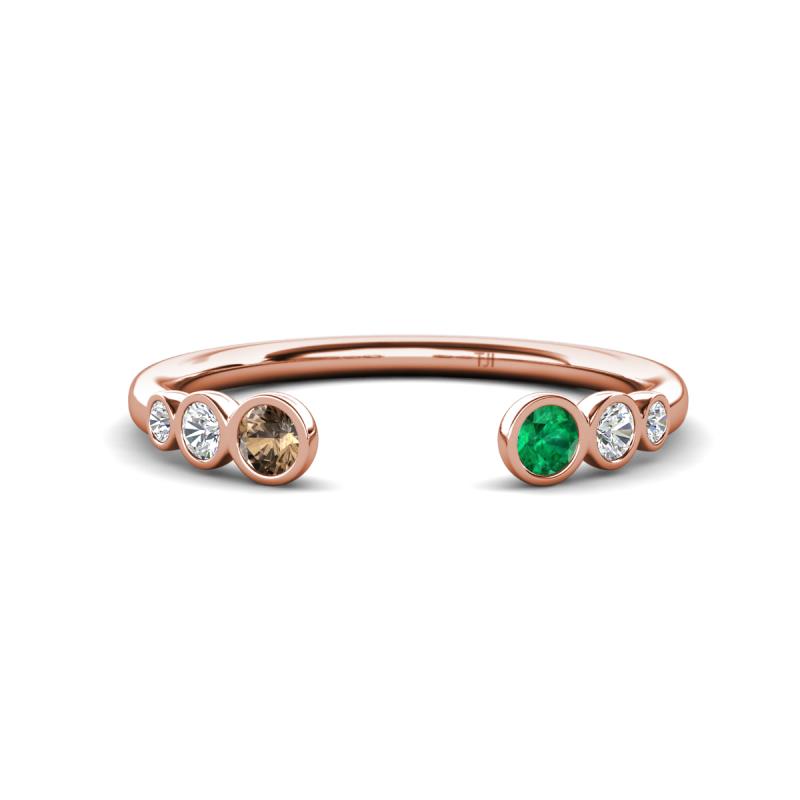 Makena Smoky Quartz and Emerald Open Wedding Band 
