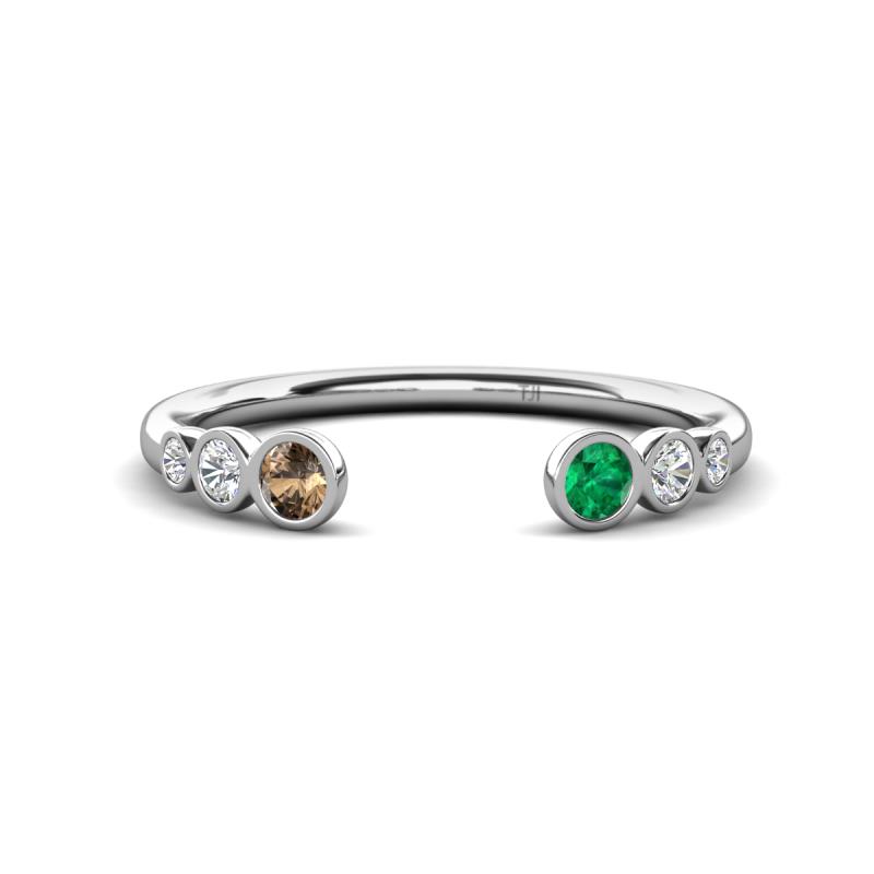 Makena Smoky Quartz and Emerald Open Wedding Band 