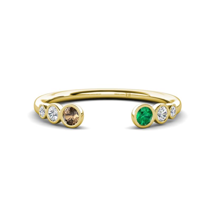 Makena Smoky Quartz and Emerald Open Wedding Band 