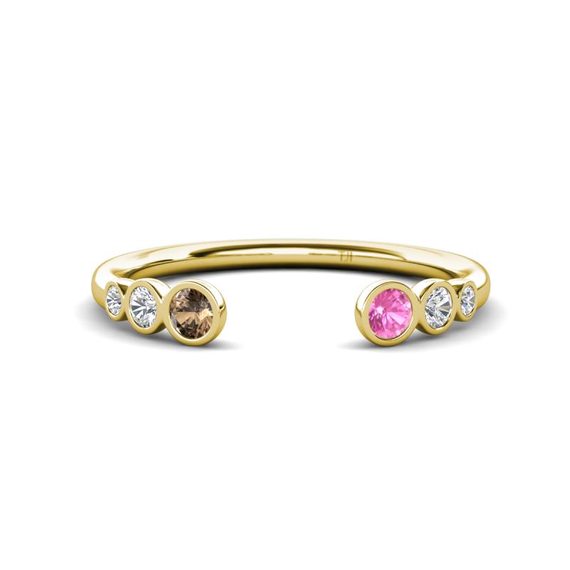 Makena Smoky Quartz and Pink Sapphire Open Wedding Band 