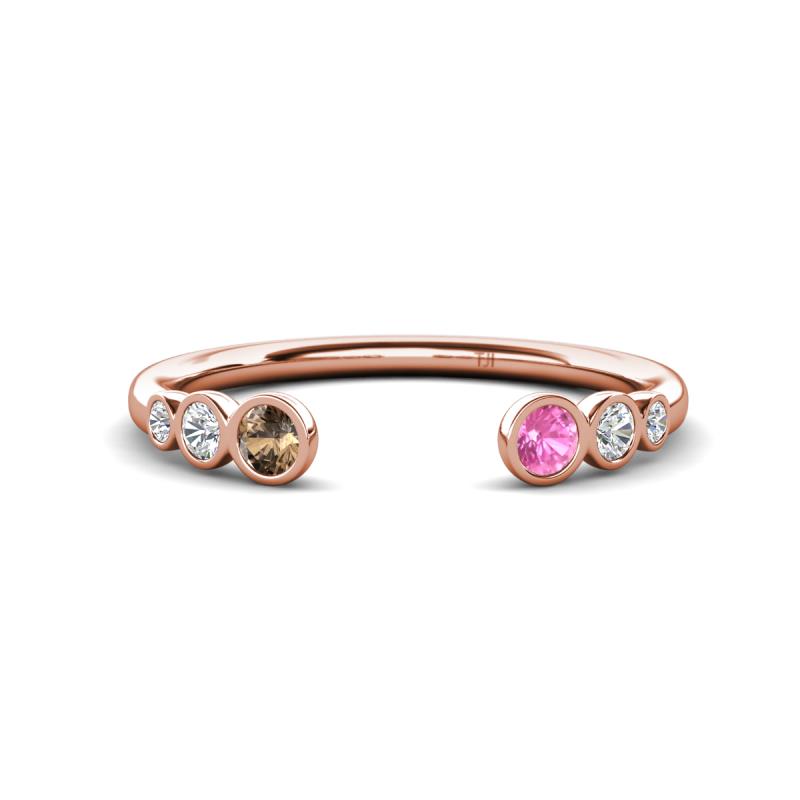 Makena Smoky Quartz and Pink Sapphire Open Wedding Band 