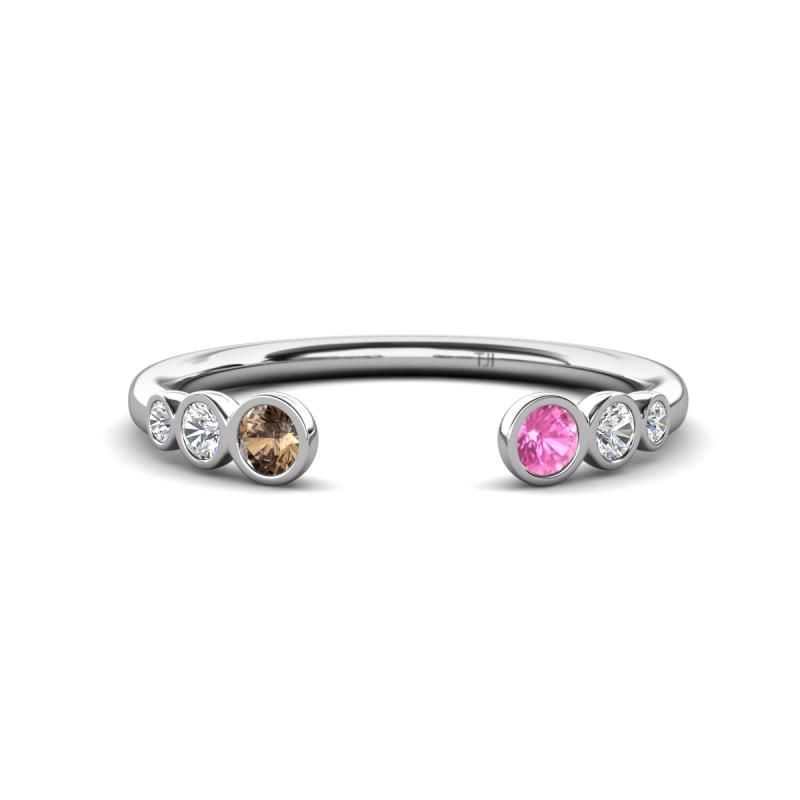 Makena Smoky Quartz and Pink Sapphire Open Wedding Band 