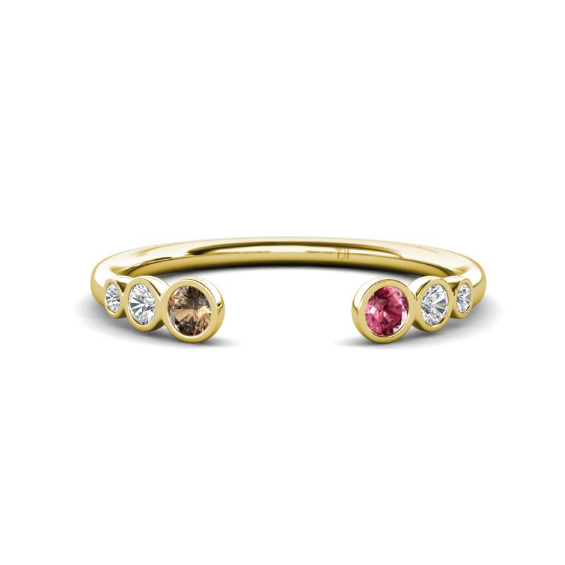 Makena Smoky Quartz and Pink Tourmaline Open Wedding Band 