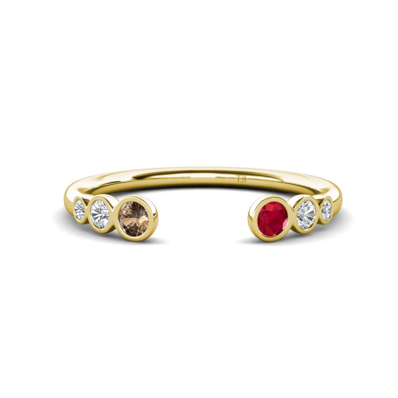 Makena Smoky Quartz and Ruby Open Wedding Band 