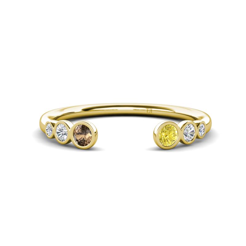 Makena Smoky Quartz and Yellow Diamond Open Wedding Band 
