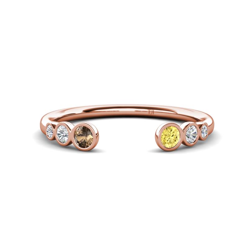 Makena Smoky Quartz and Yellow Sapphire Open Wedding Band 