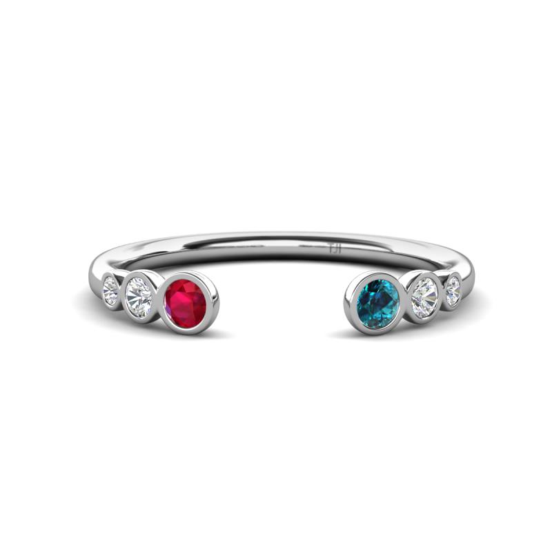 Makena Ruby and Blue Diamond Open Wedding Band 