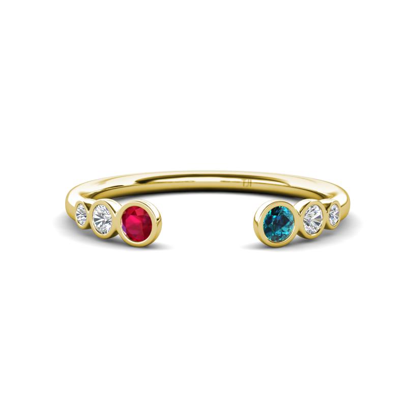 Makena Ruby and Blue Diamond Open Wedding Band 