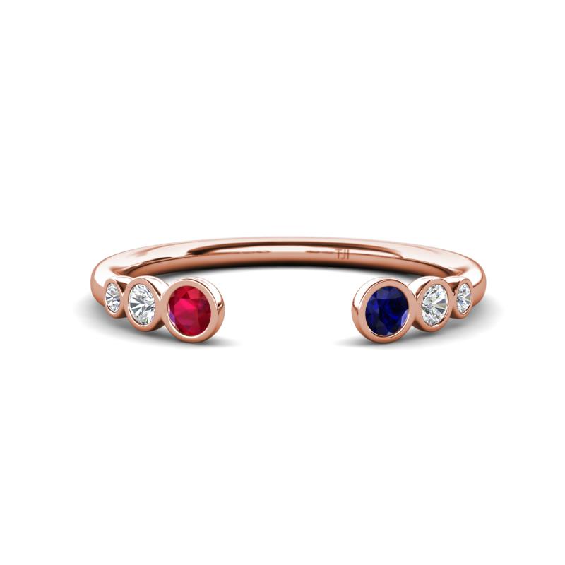 Makena Ruby and Blue Sapphire Open Wedding Band 