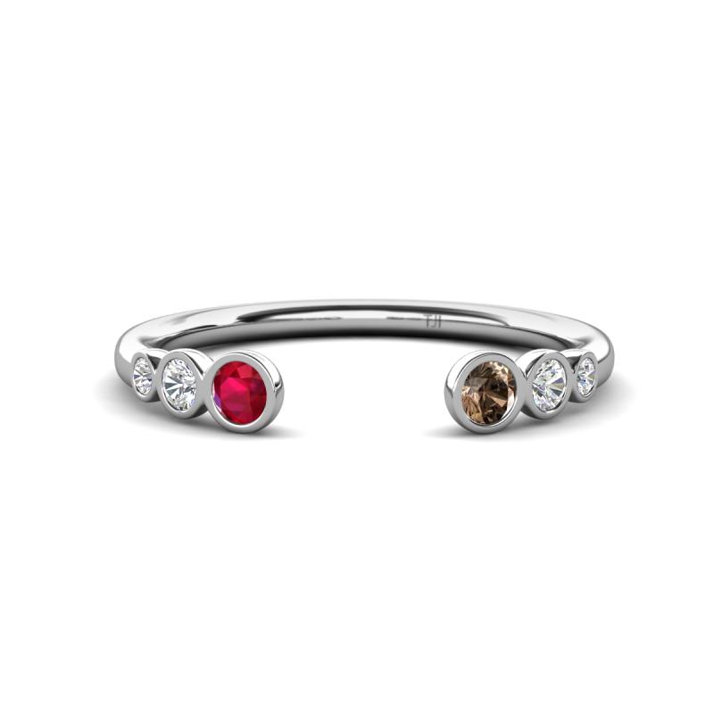 Makena Ruby and Smoky Quartz Open Wedding Band 