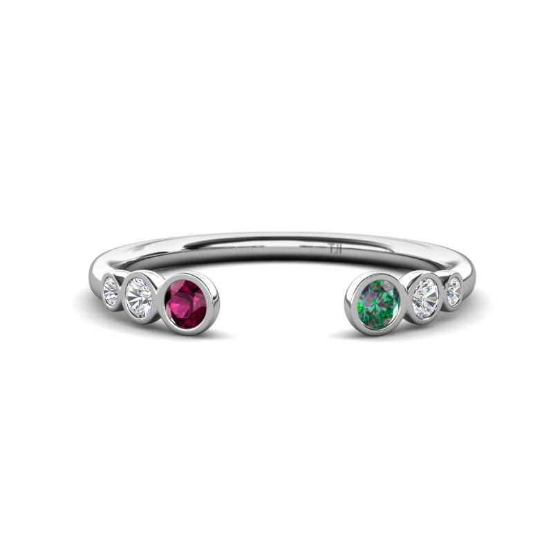 Makena Rhodolite Garnet and Created Alexandrite Open Wedding Band 